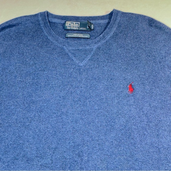 Polo Ralph Lauren Sweater Crewneck Knit Size XXL Blue, Burgundy Pony 100% Cotton - Picture 2 of 5